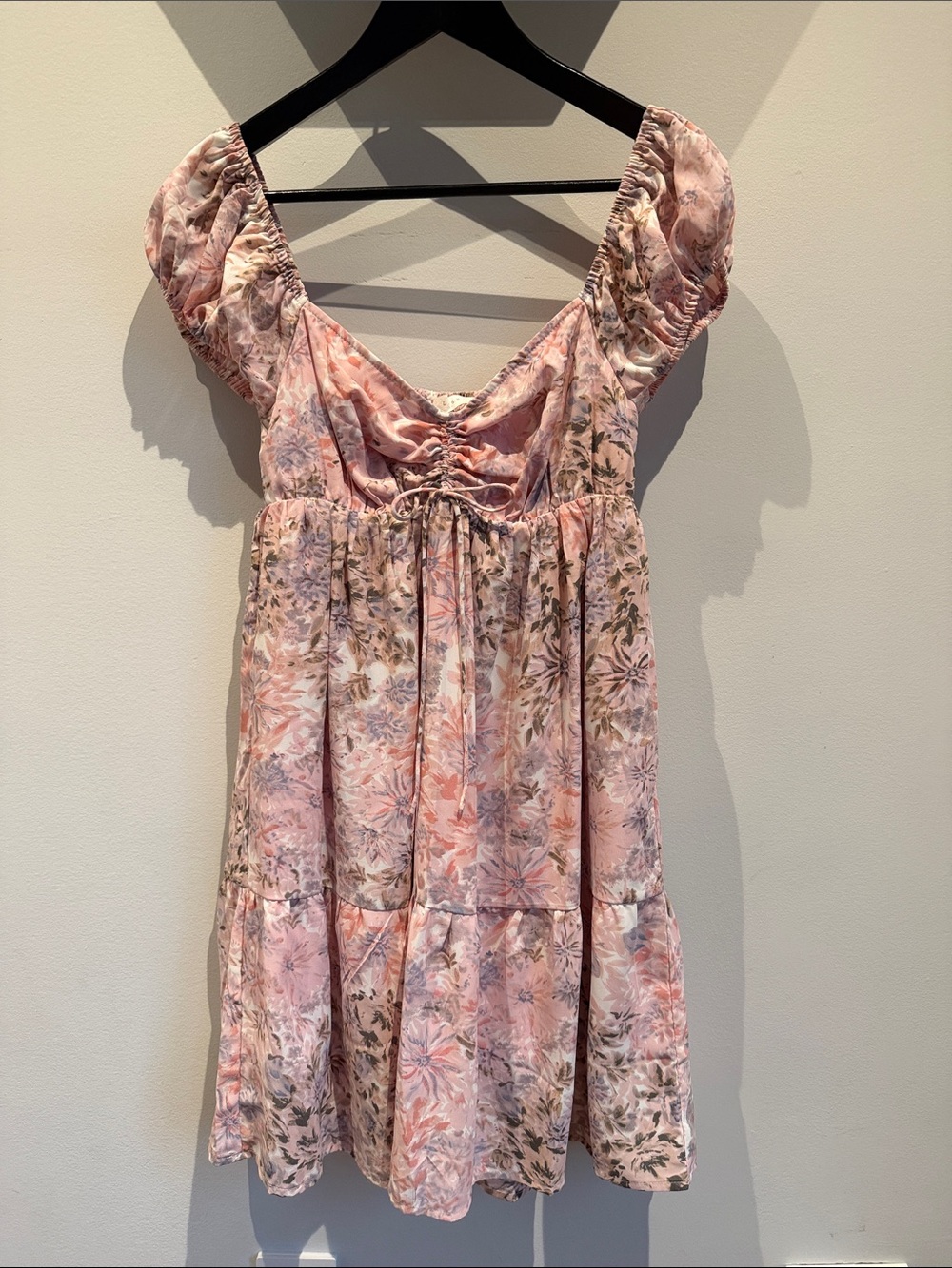 Lush Floral Pink Puff Sleeve Mini Dress